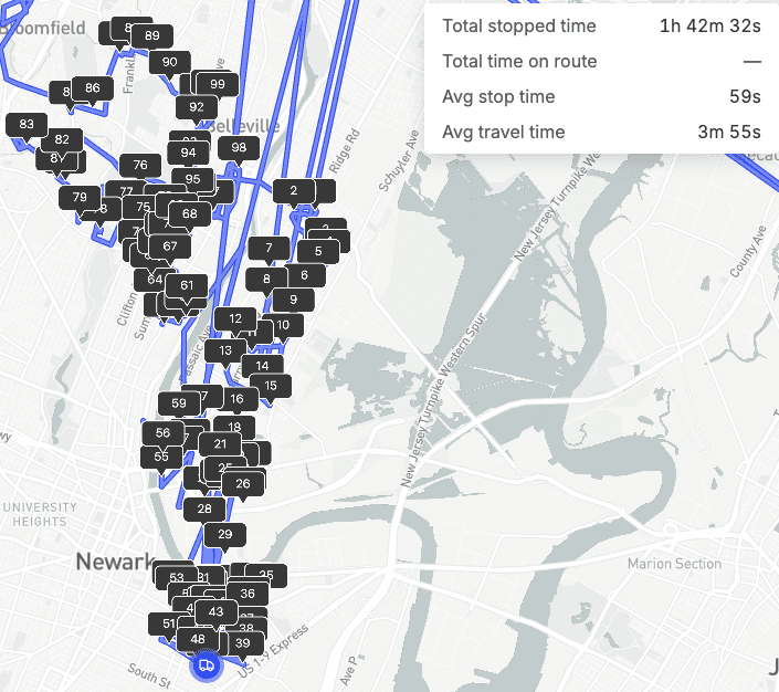 Simulated data of GoBolt's route analysis as part of the overall last mile automation